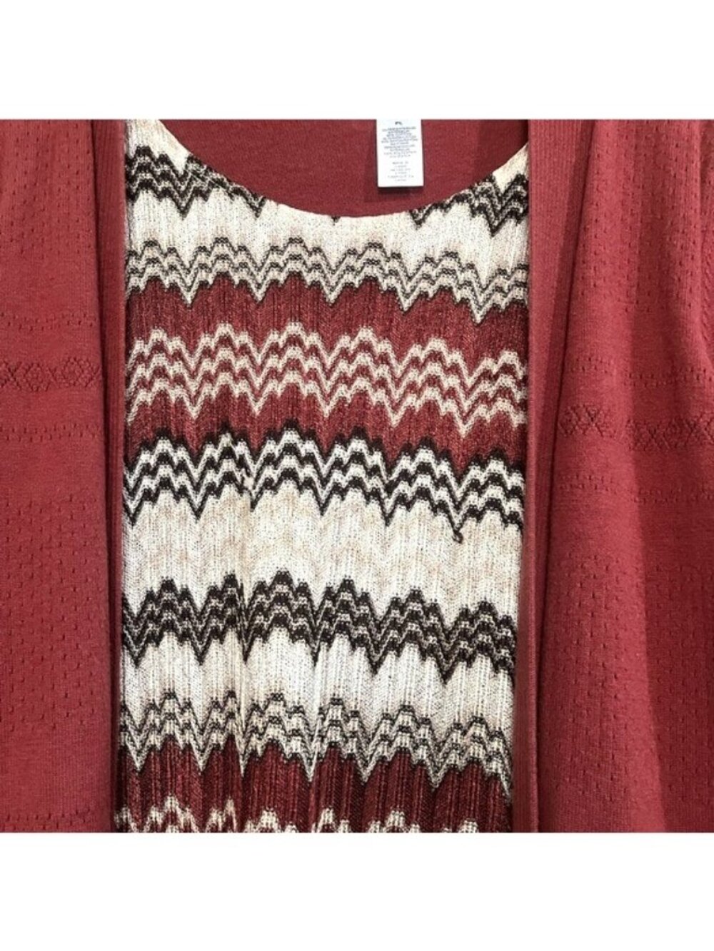 Alfred Dunner Chevron Layered Top Womens Petite Cardigan Rust Gold Tan Patterned - Picture 12 of 16